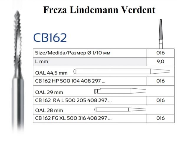 Freza Lindemann CB162 chirurgicala pentru os si dinte Verdent