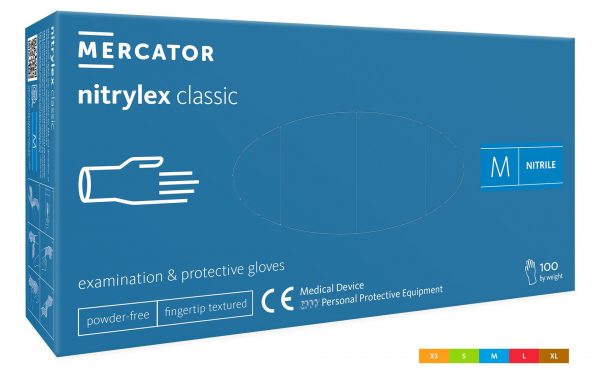 Manusi nitril nepudrate Nitrylex classic blue Mercator cutie 100buc